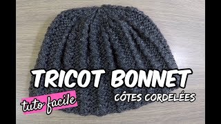 TUTO tricot  Bonnet Femme Facile  Côtes cordelées [upl. by Revlys441]