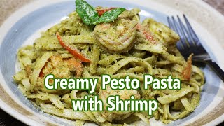 Creamy Pesto Pasta with Shrimp  Pesto Pasta Recipe [upl. by Esinnej]