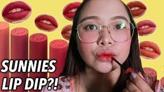 SUNNIES FACE LIP DIP SWATCHES amp HONEST REVIEW ON MY CHEEKS EYELIDS amp LIPS [upl. by Sixla]