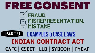 Fraud  Misrepresentation  Mistake  Free Consent  Indian Contract Act  Caselaws  Example [upl. by Ubana]