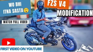 Yamaha FZS V4 cheapest Modification  Cheapest accessories  Full market tour guide [upl. by Merat]