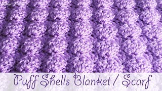 Easy Crochet  3D Puffed Shell Stitch Baby Blanket  Scarf [upl. by Cirdla]