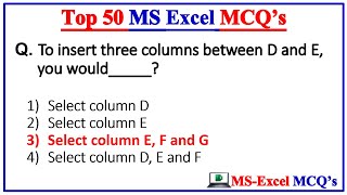 Top 50 MS Excel mcq Questions and Answer  Microsoft Office  MS Office [upl. by Aggappe]