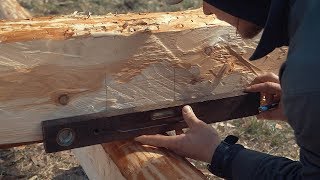 How To Build A Log Cabin  Simple Straight Lap Notch From Hewn Logs [upl. by Violetta628]