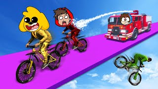 ¡CAMIÓN de BOMBEROS vs BICICLETAS 😱😂 CHOQUES EXTREMOS 🚒🚲 MIKECRACK GTA 5 ONLINE 7 [upl. by Ahsilra]