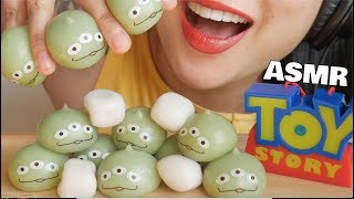 ASMR MOCHI TOKYO DISNEY PIXAR GREEN DUMPLINGS SOFT CHEWY EATING SOUNDS  SASASMR [upl. by Ilwain]