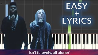 Billie Eilish Khalid  lovely EASY Piano Tutorial  LYRICS [upl. by Genisia410]