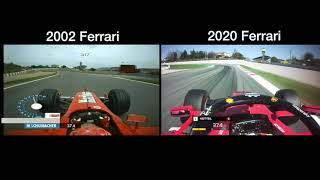 F1 2002 Ferrari vs 2020 Ferrari  Barcelona [upl. by Odawa]