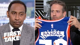 Max Kellerman trolls Stephen A Smith with a custom Knicks jersey  First Take [upl. by Leummas683]