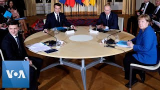 Frances Macron Russias Putin Germanys Merkel Ukraines Zelenskiy Hold Peace Talks in Paris [upl. by Demetris701]