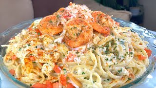 HOW TO MAKE CRAB AND SHRIMP PASTA [upl. by Row]