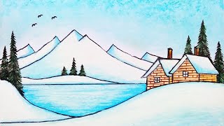 How to Draw Beautiful Winter Season  Easy Scenery Drawing [upl. by Sibeal304]