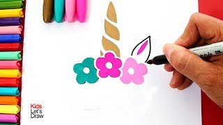 Bonito Unicornio decorativo para dibujar y pintar DIY fácil  KidsLetsDraw [upl. by Coonan]