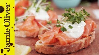 Smoked Salmon amp Horseradish Canapes  Jamie Oliver [upl. by Ylahtan]