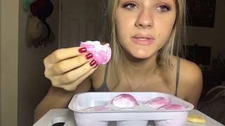 ASMR Eating Icecream Strawberry Mochi CHEWY w whispering [upl. by Kilar]