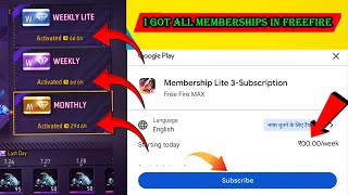 I GOT WEEKLY MEMBERSHIP  WEEKLY LITE MEMBERSHIP  MONTHLY MEMBERSHIP IN FREEFIRE [upl. by Macleod820]