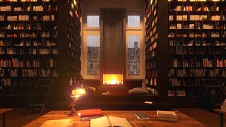 COZY Rainy Library with Fireplace  Videos made to study rather than sleep [upl. by Jereld]