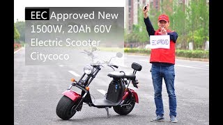 EEC Approved New 1500W 20Ah 60V Electric Scooter Citycoco by China Factory [upl. by Annaeed]