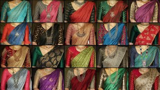 Beautiful Blouse Front Neck Designs😍Simple Brocade Contrast Blouse Designs For Silk Sarees❤PART2 [upl. by Adnohsat]