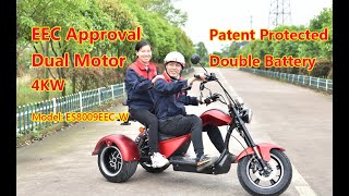 EEC COC 60V 4KW Dual Motor Drving Three Wheel Electric Motorcycle [upl. by Ecirtac380]