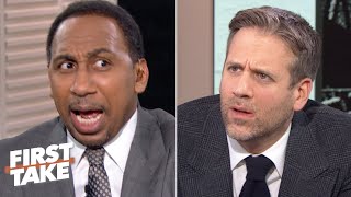 Stephen A gets hysterical after Max Kellerman’s ‘blasphemous’ KawhiLeBron takes  First Take [upl. by Ahsielat364]