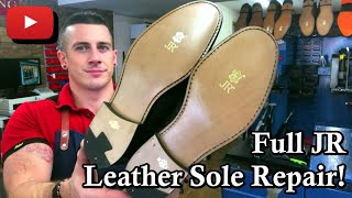 Full Leather Sole Repair  Long Version  JR Deluxe Soles  Churches Shoes  Goodyear welted [upl. by Ahsikahs]