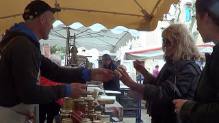 Beekeeper Philip Prior at the Cotignac market honey stall [upl. by Trepur]