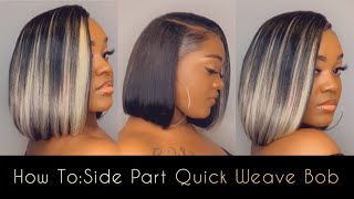 HOW TO SIDE PART QUICK WEAVE BOB HIGHLY REQUESTED  STEP BY STEP HAIR TUTORIAL [upl. by Nioe]