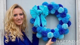 HOW to MAKE a POM POM WREATH with YARN  DIY Tutorial by Naztazia [upl. by Yziar938]