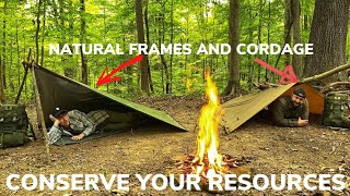 Overnight Building Bushcraft Shelters With My Son and Campfire Western Bacon Cheese Burgers [upl. by Parker]