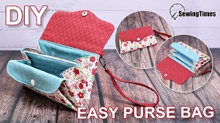 DIY EASY PURSE BAG  Cute clutch bag easy sewing tutorial sewingtimes [upl. by Pellet]