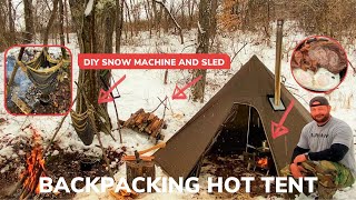 Solo Overnight Using an Ultralight Backpacking Hot Tent In The Snow and Bacon Steak and Eggs [upl. by Myrta180]