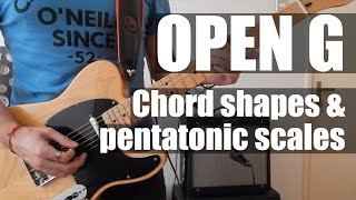 Open G tuning  Chord shapes  Major and minor pentatonic  Afinación sol abierto  Acordes [upl. by Adeline]