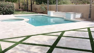 Travertine pavers installation around of pool before and after [upl. by Etnahc]