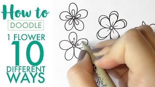 HOW TO DOODLE 1 flower 10 different ways  EASY real timeno speed up [upl. by Anavlys]