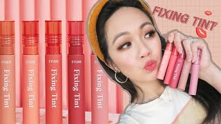 MASKPROOF TINT😷 Etude House Fixing Tint Full Swatches amp Review [upl. by Nyrrad]